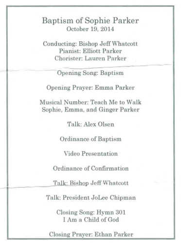 Sophie's baptismal program